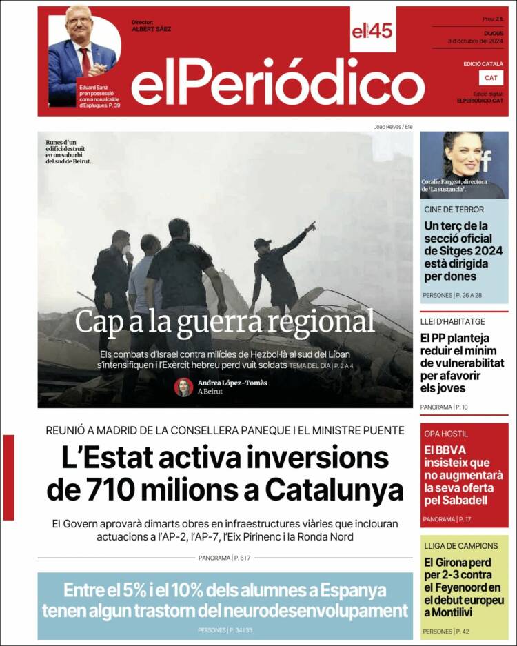 Portada de El Periódico de Catalunya (España)