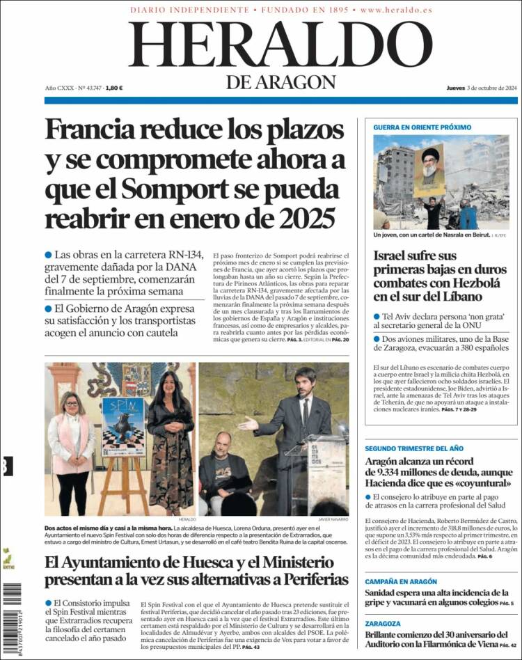 Portada de Heraldo de Aragón (España)