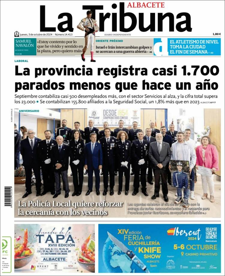 Portada de La Tribuna de Albacete (España)