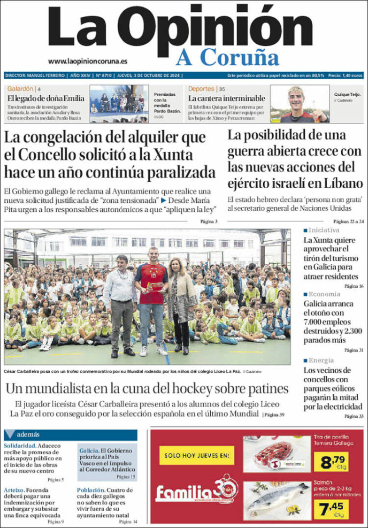 Portada de La Opinión de A Coruña (España)