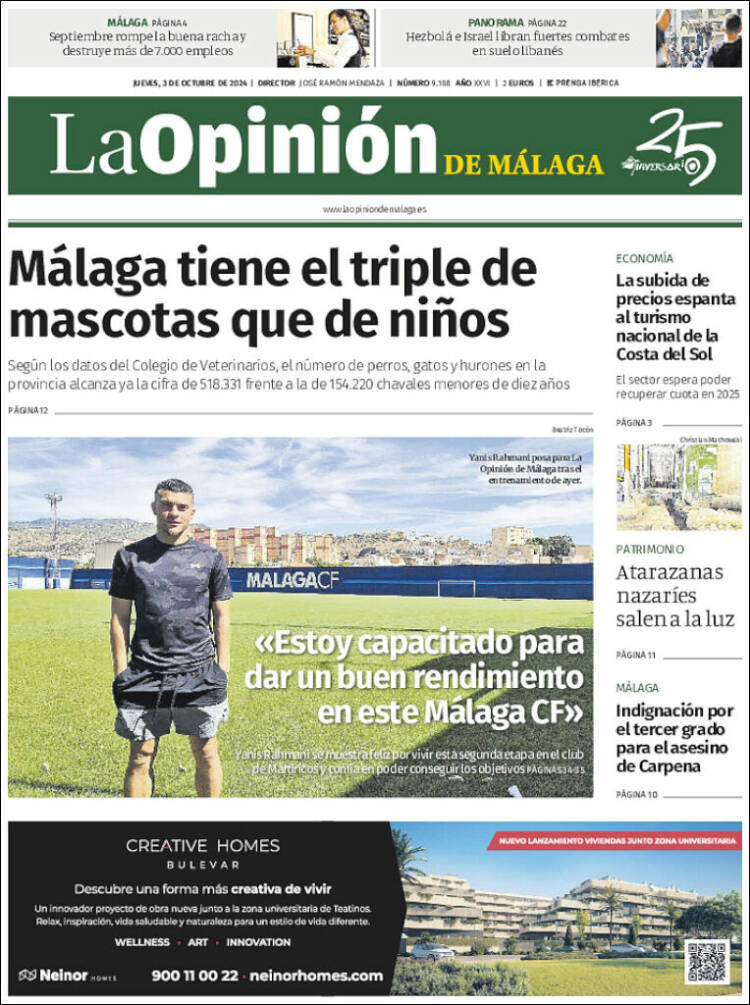 Portada de La Opinión de Málaga (España)