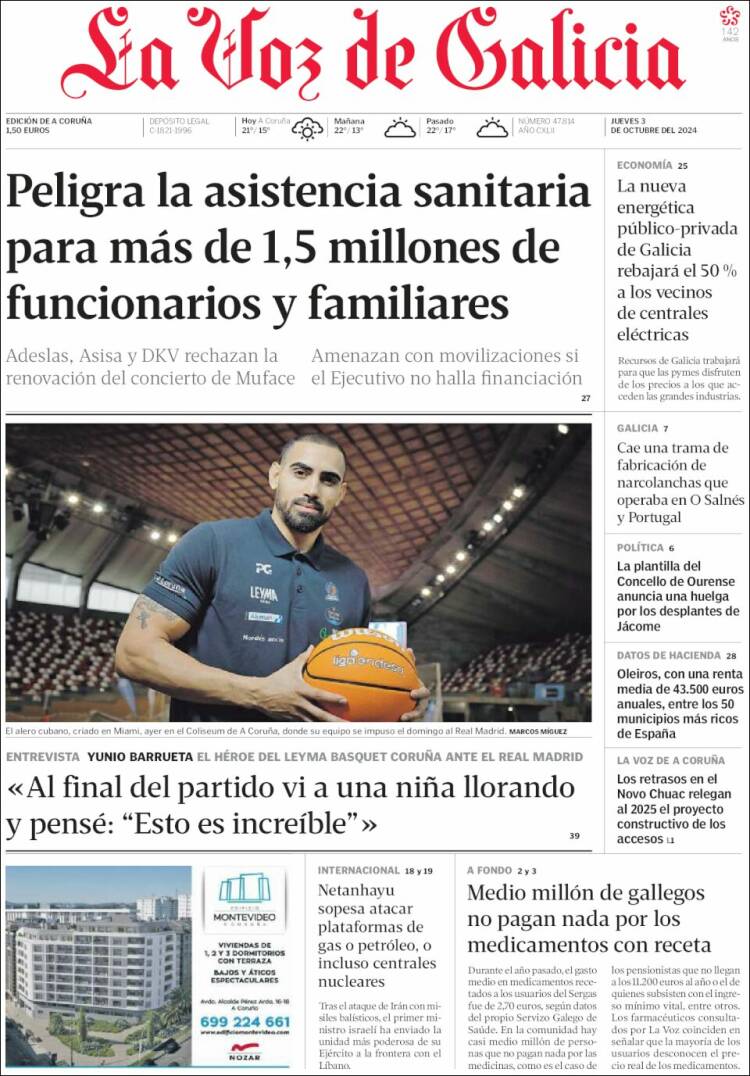 Portada de La Voz de Galicia (España)