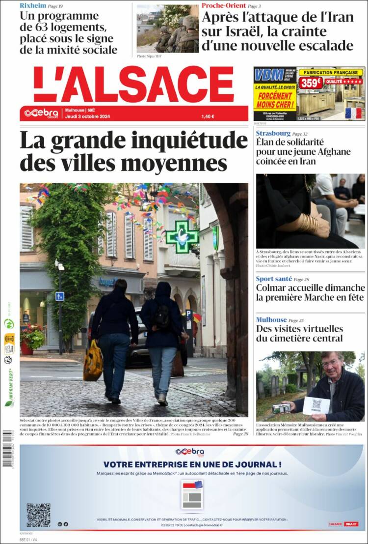 Portada de Journal L'Alsace (Francia)