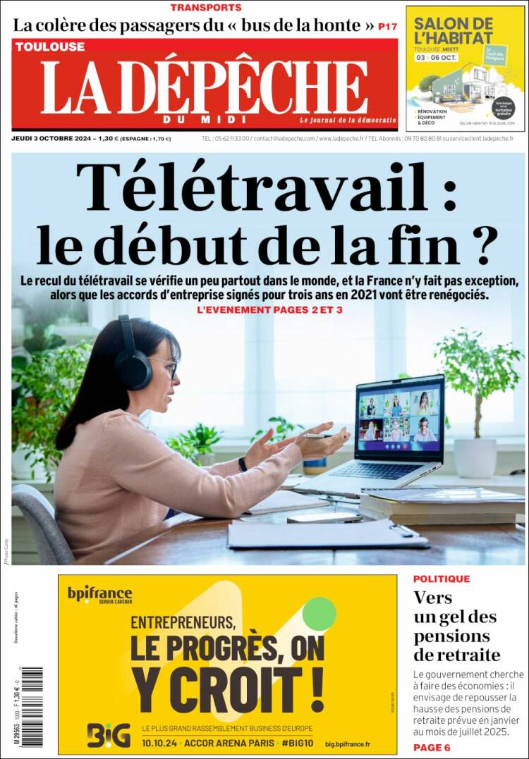 Portada de La Dépêche du Midi (Francia)