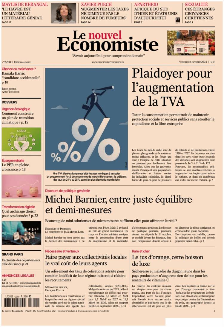 Portada de Le nouvel Economiste (Francia)