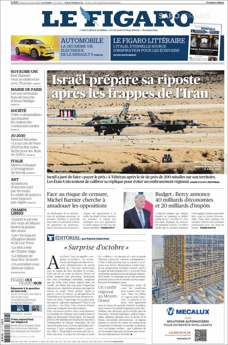 Portada de Le Figaro (Francia)