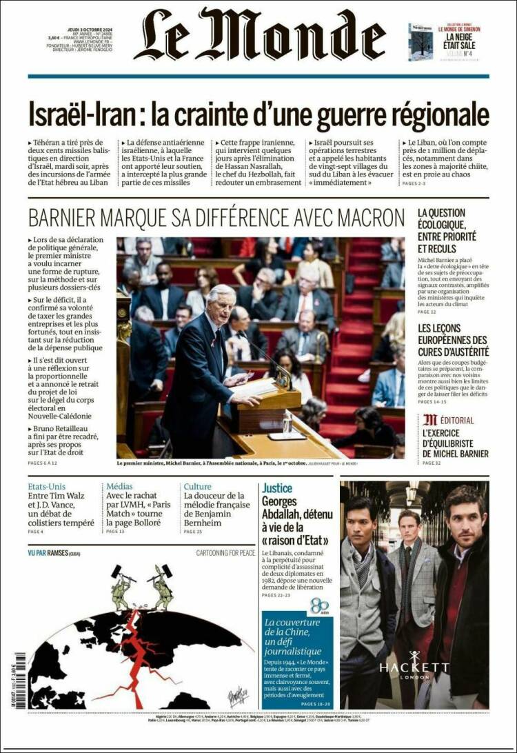 Portada de Le Monde (Francia)