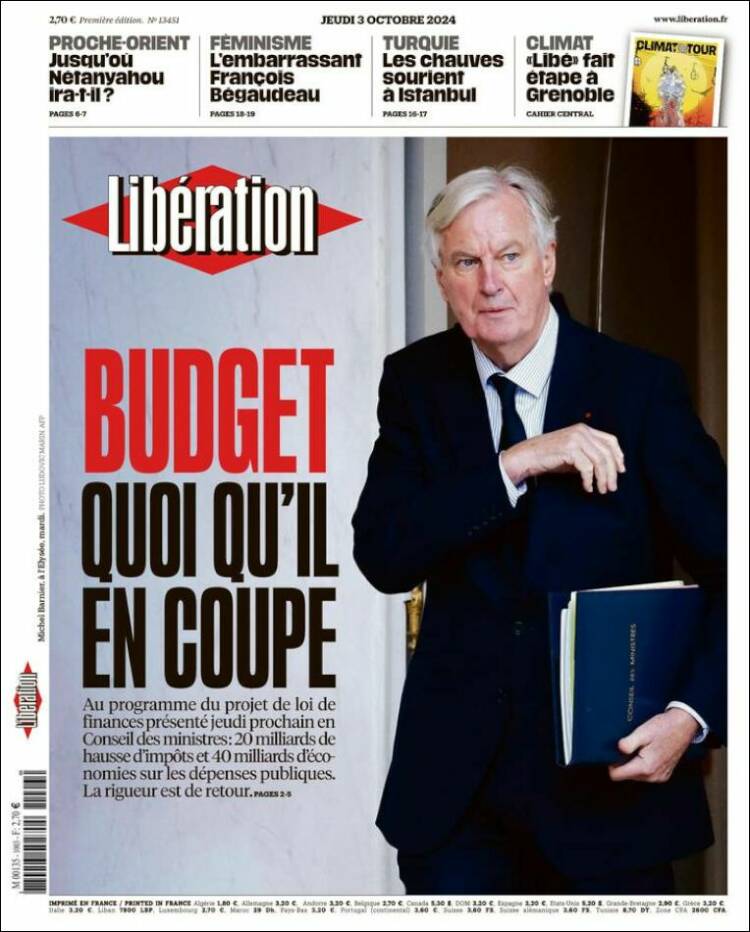 Portada de Libération (Francia)