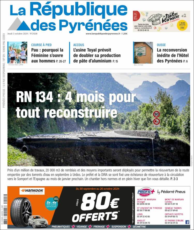 Portada de La République des Pyrénées (Francia)