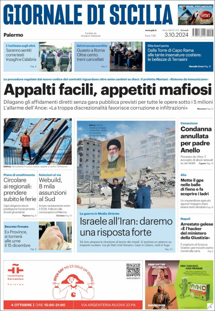 Portada de Giornale di Sicilia (Italia)