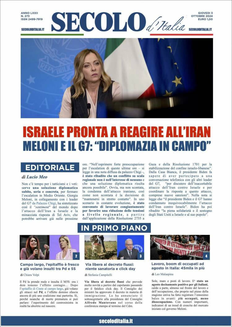 Portada de Secolo d'Italia (Italia)