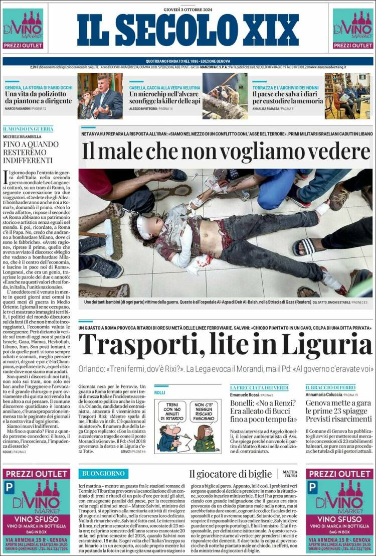 Portada de Il Secolo XIX (Italia)
