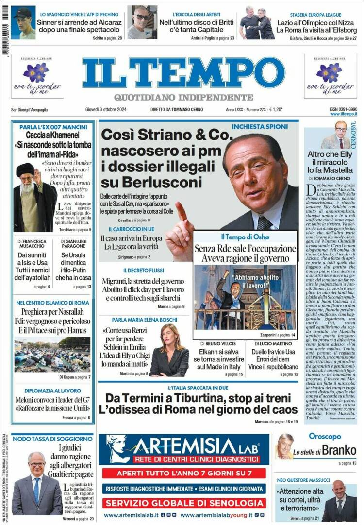 Portada de Il Tempo (Italia)