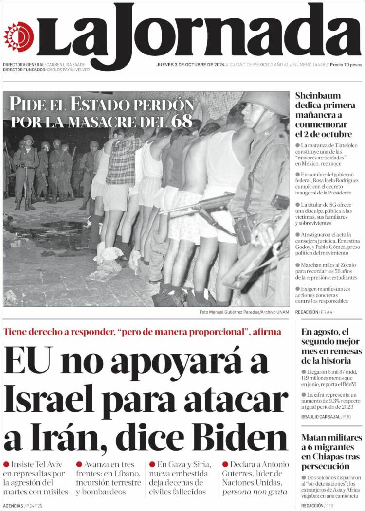 Portada de La Jornada (México)