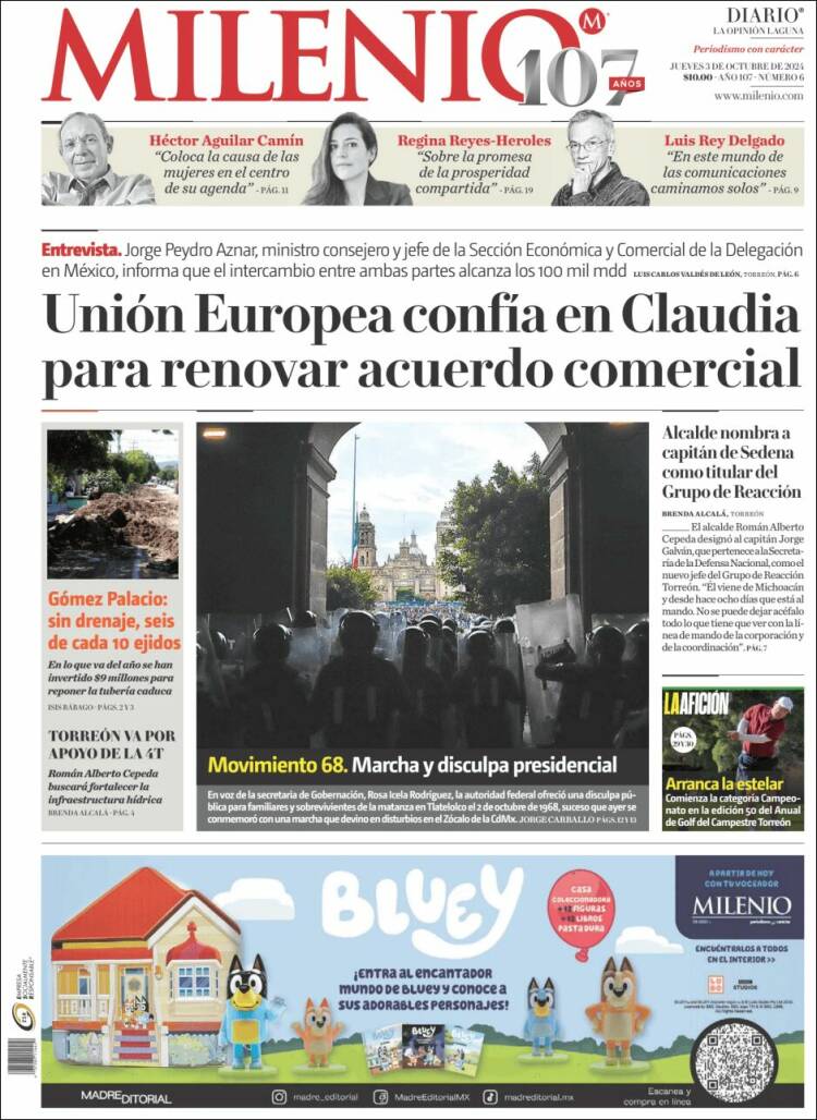 Portada de Milenio - Laguna (México)
