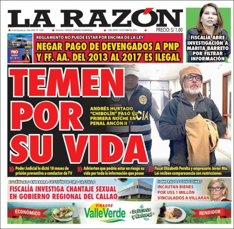 Portada de La Razón (Per&uacute;)