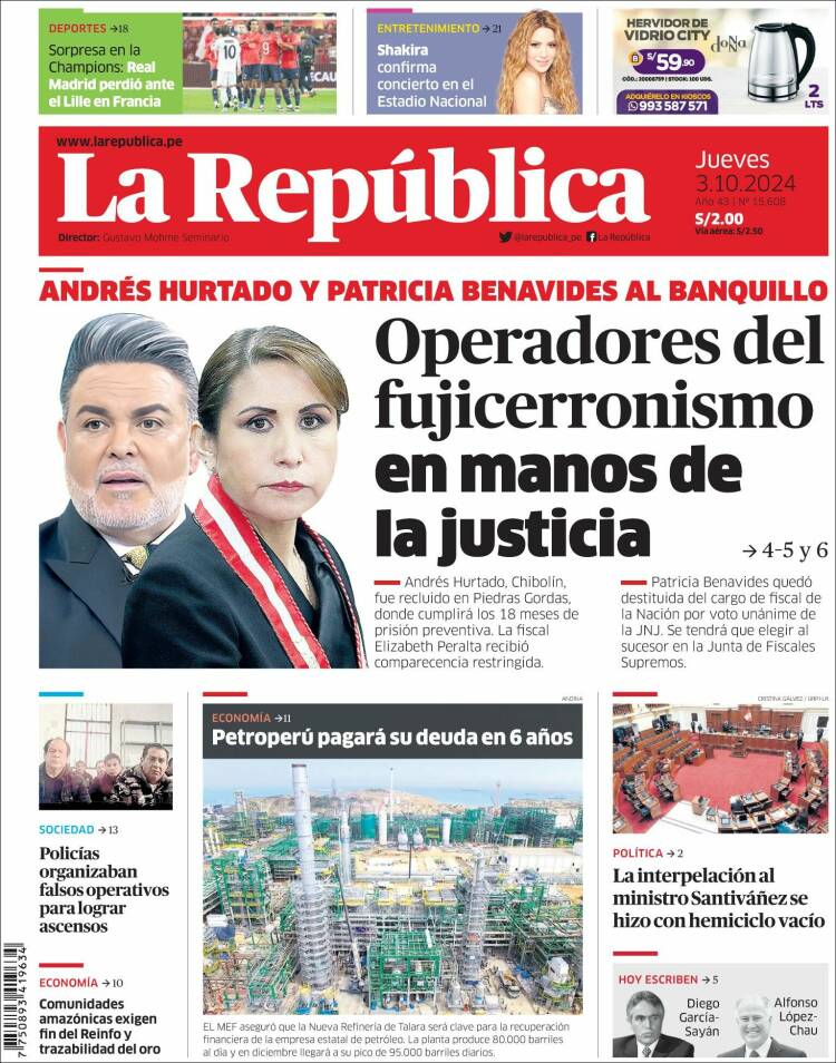 Portada de La Republica (Per&uacute;)