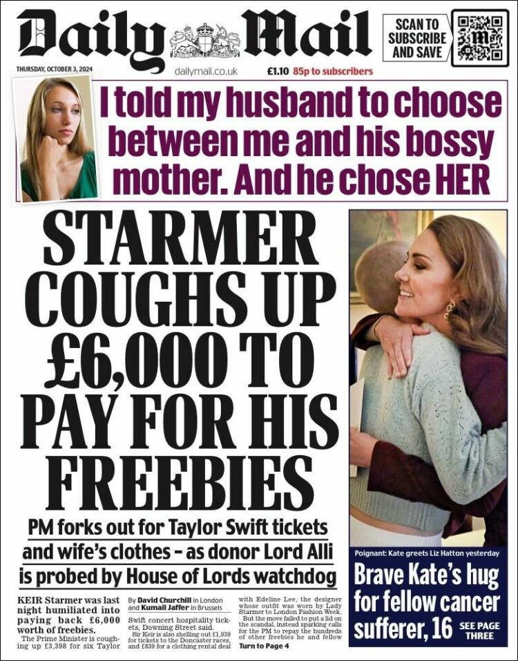 Portada de Daily Mail (Reino Unido)