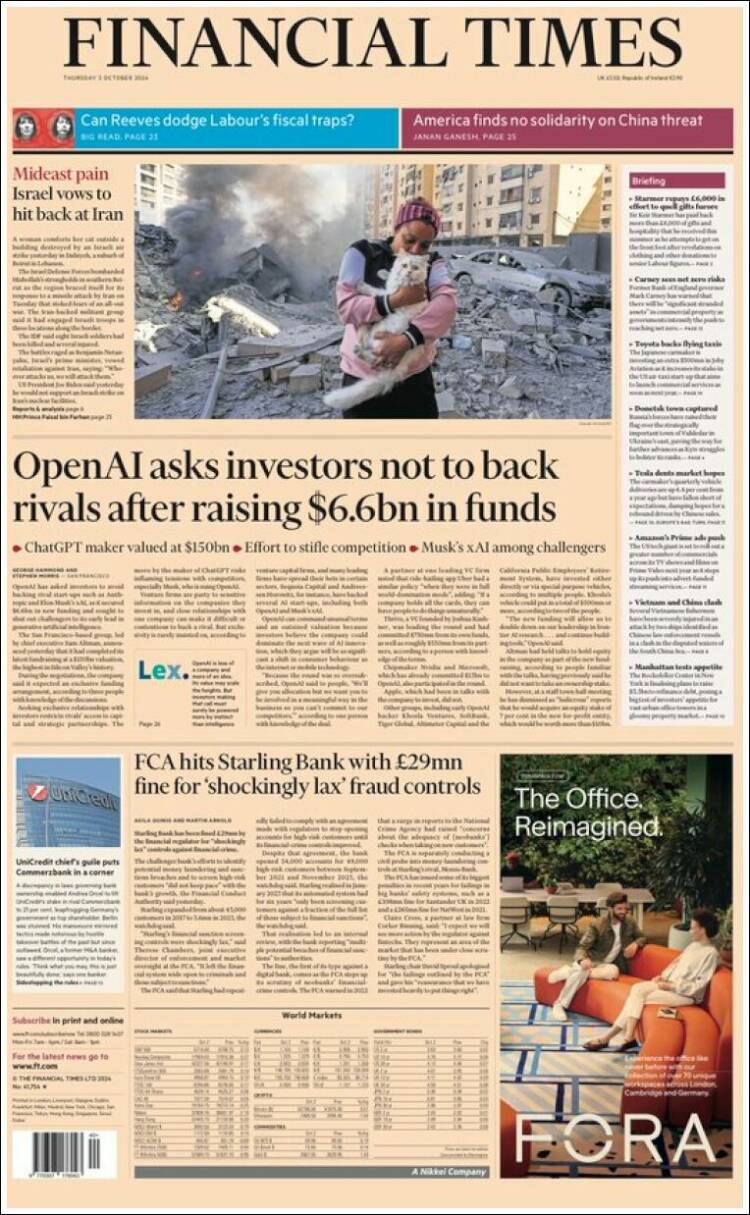 Portada de Financial Times (Reino Unido)
