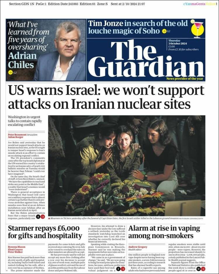 Portada de The Guardian (Reino Unido)