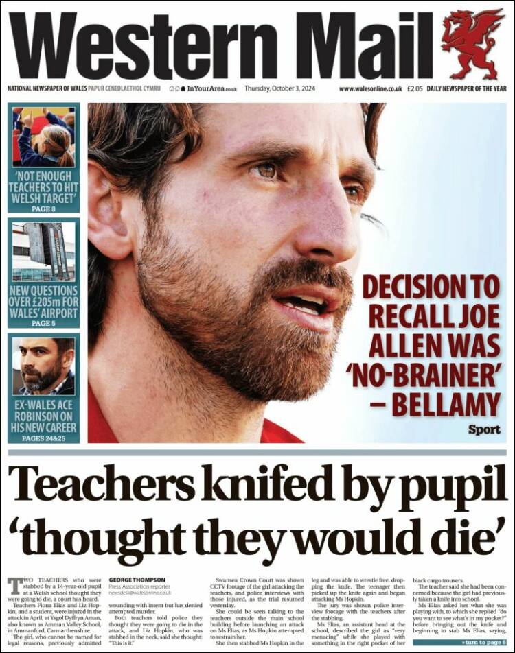 Portada de Western Mail (Reino Unido)