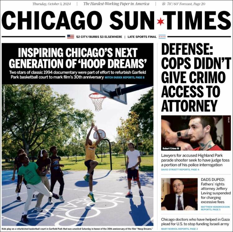 Portada de Chicago Sun-Times (USA)