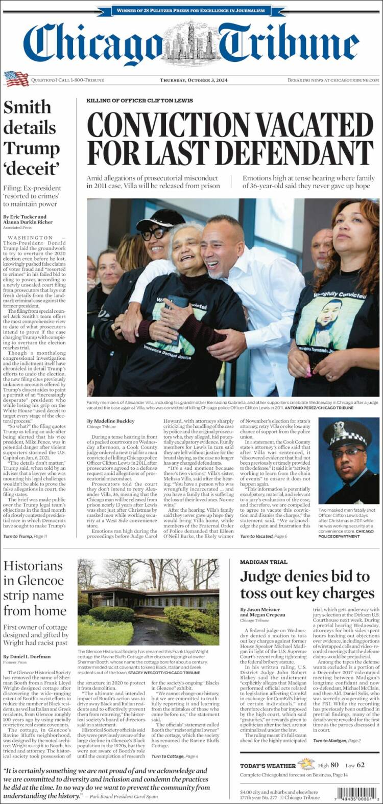 Portada de Chicago Tribune (USA)