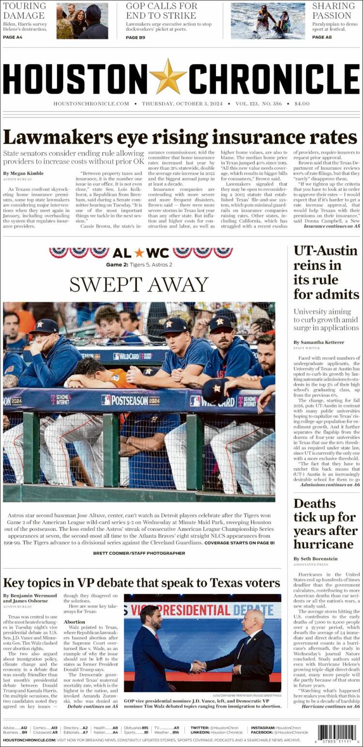 Portada de Houston Chronicle (USA)