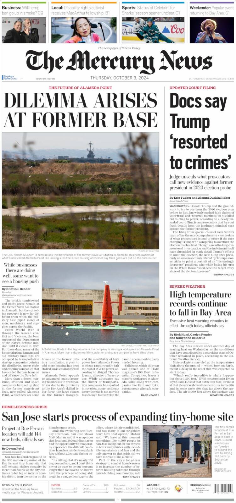 Portada de San Jose Mercury News (USA)