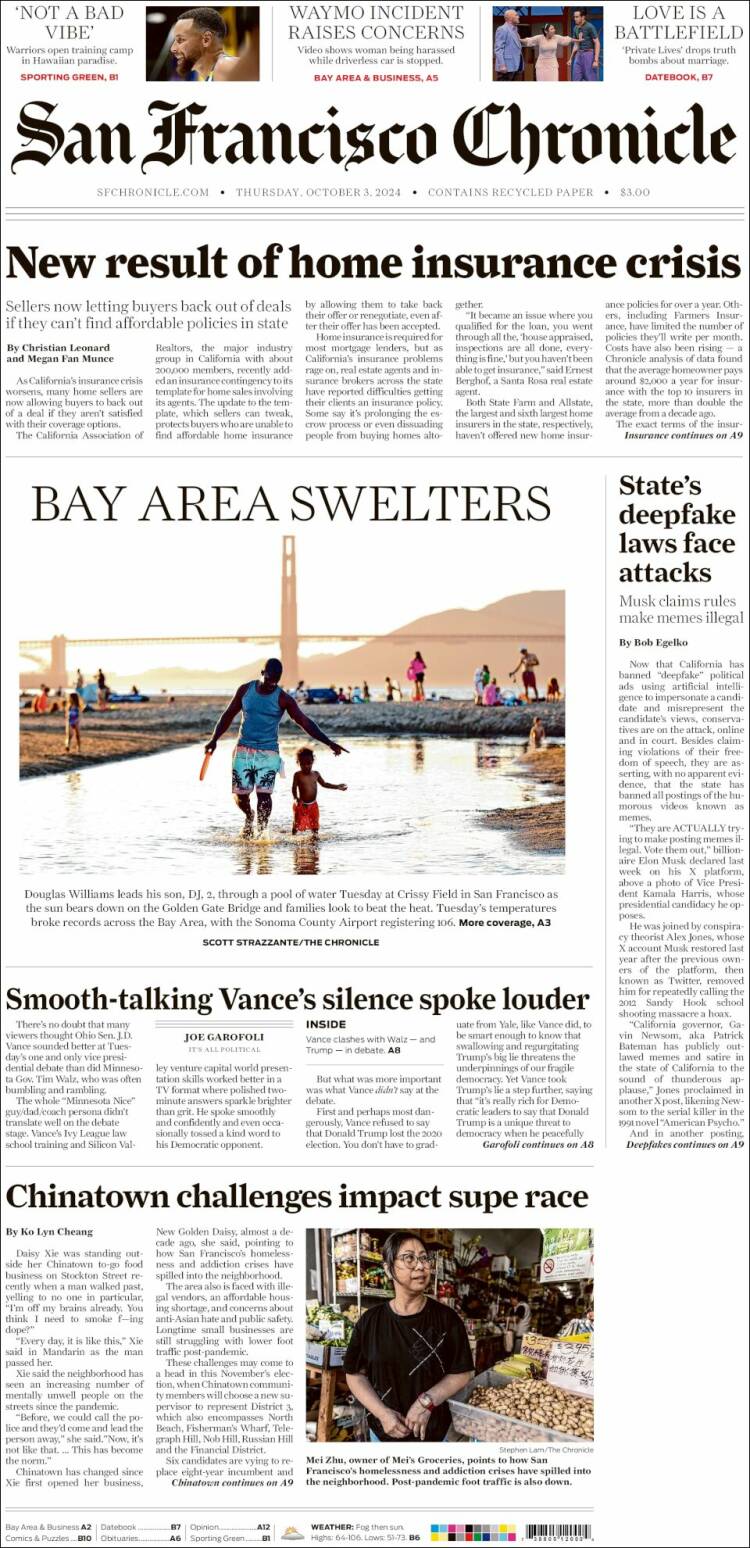 Portada de San Francisco Chronicle (USA)