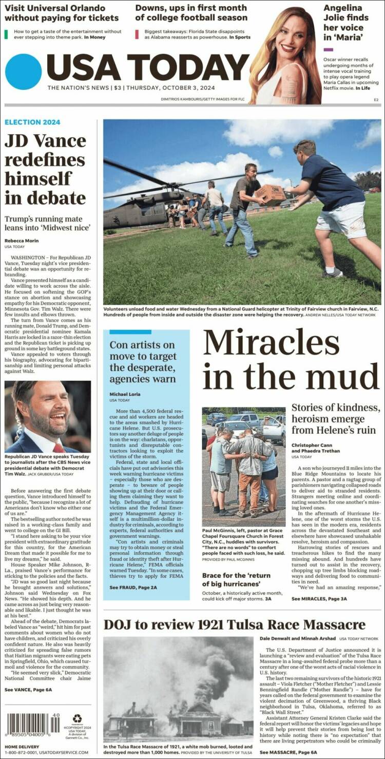 Portada de USA Today (USA)