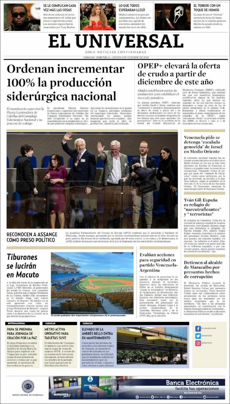 Portada de Universal (Venezuela)