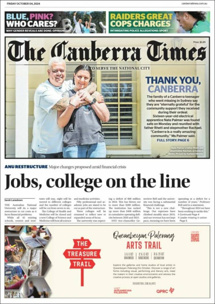 Portada de The Canberra Times (Australia)