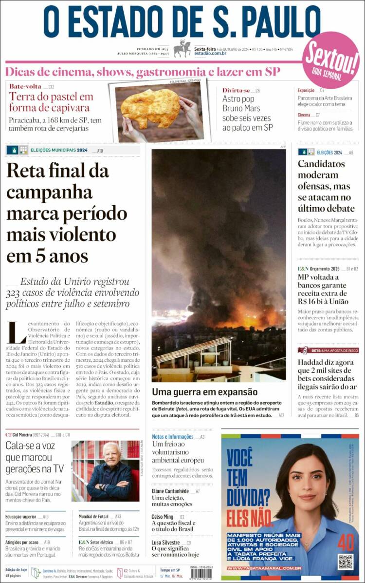 Portada de O Estado de São Paulo (Brasil)