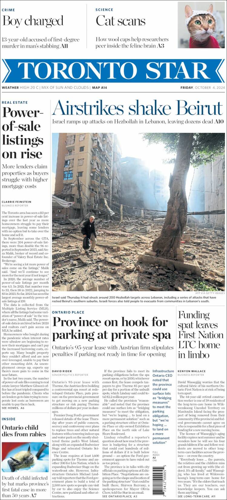 Portada de The Toronto Star (Canadá)