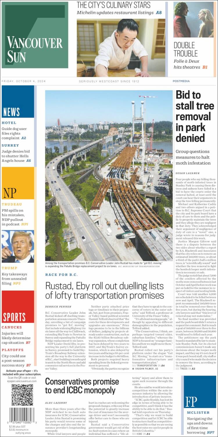 Portada de The Vancouver Sun (Canadá)