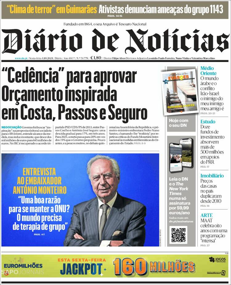 Portada de Diário de Noticias (Portugal)