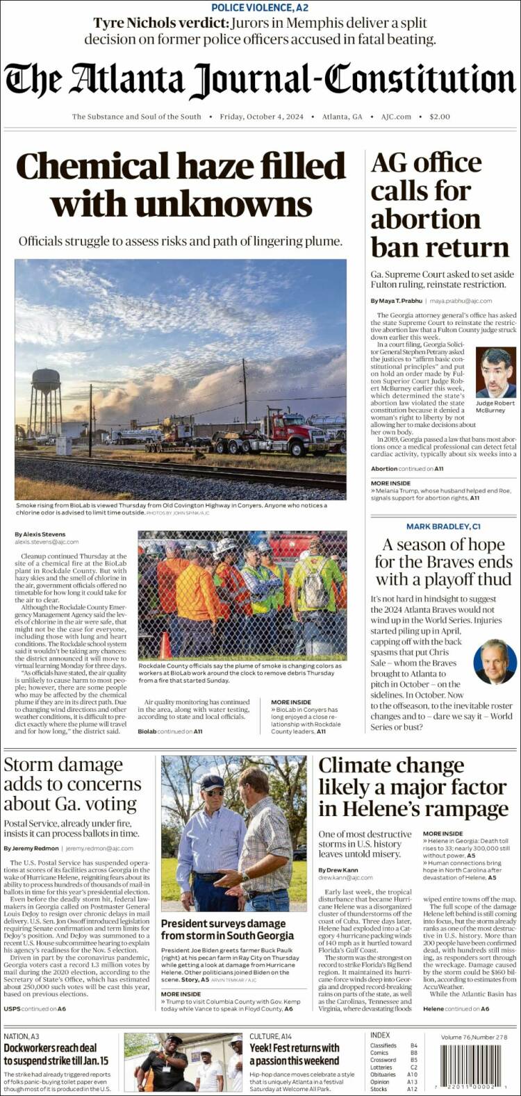 Portada de The Atlanta Journal-Constitution (USA)