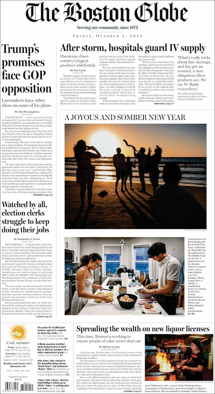 Portada de Boston Globe (USA)