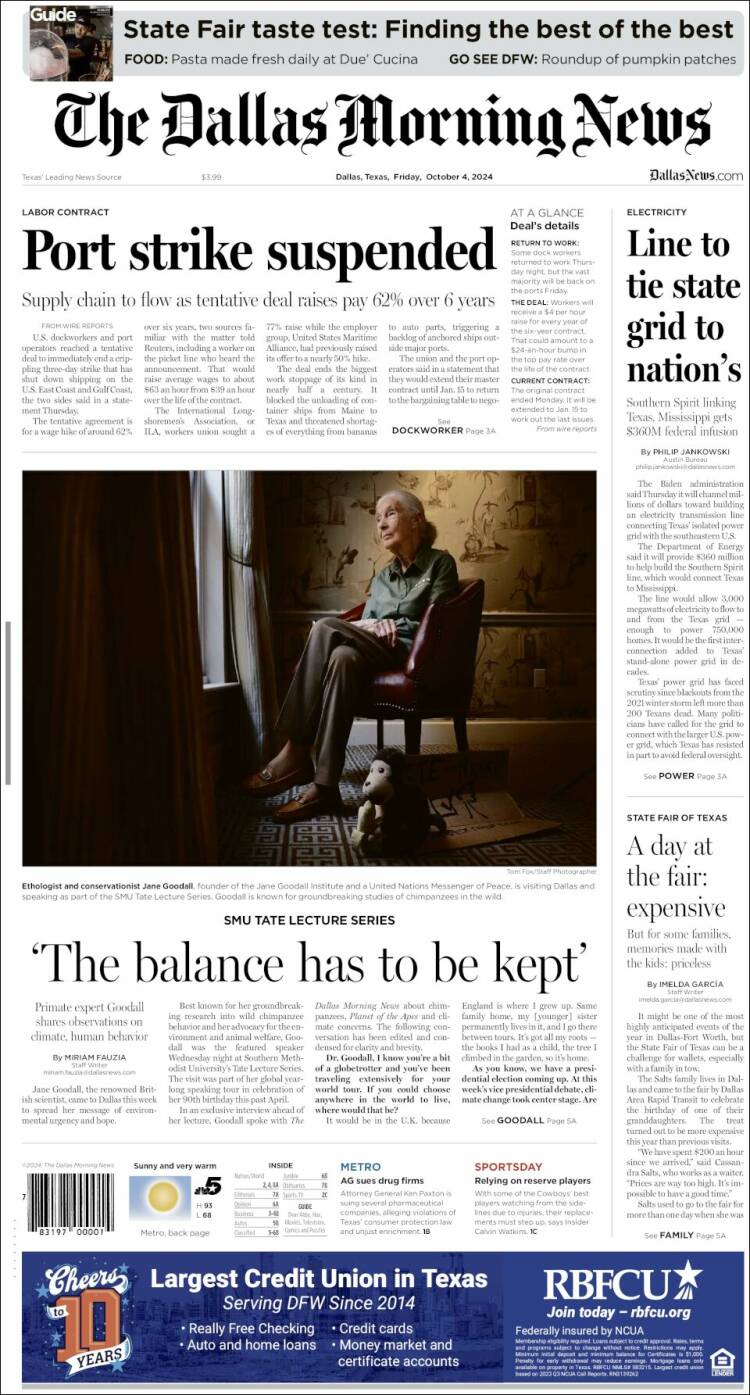 Portada de Dallas Morning News (USA)