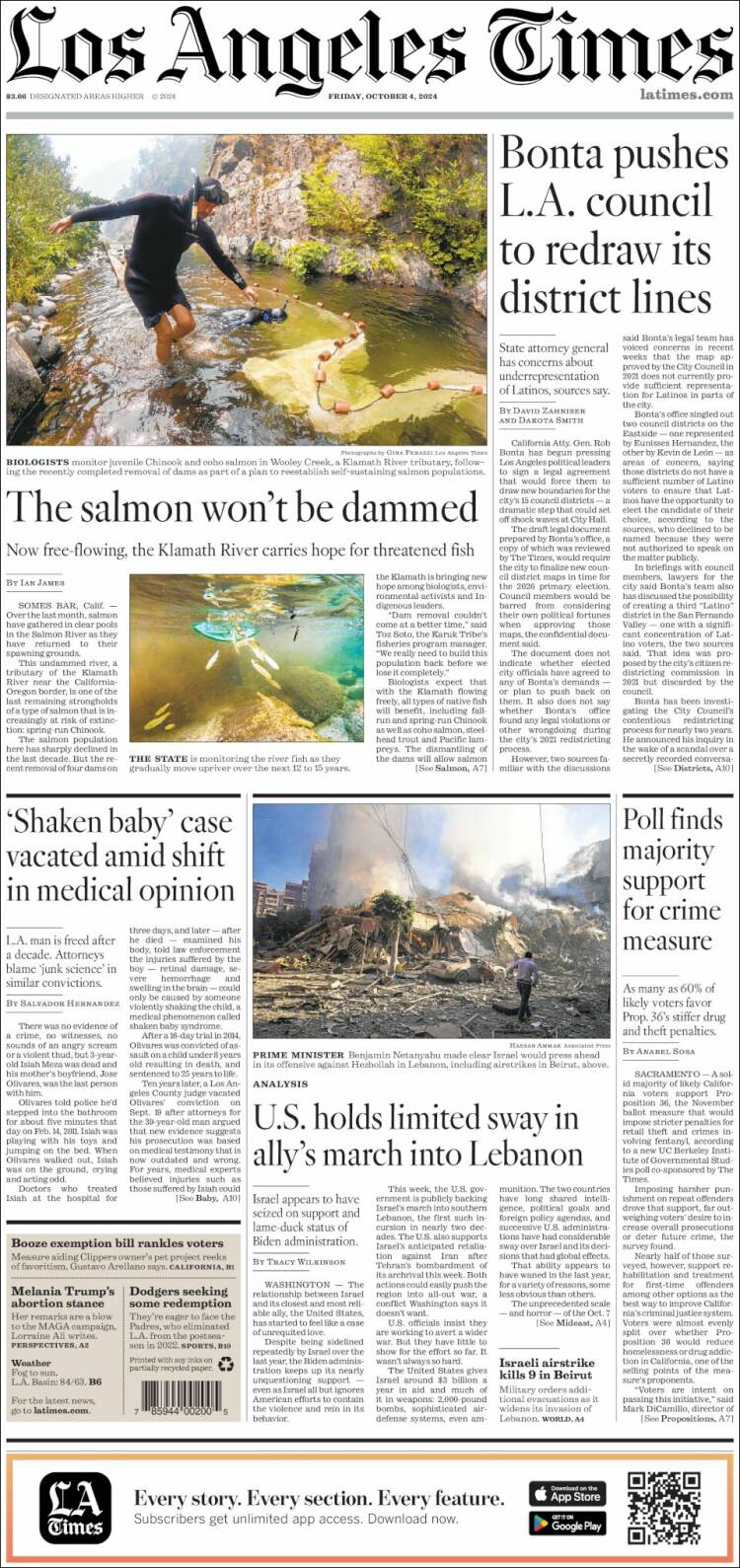 Portada de Los Angeles Times (USA)