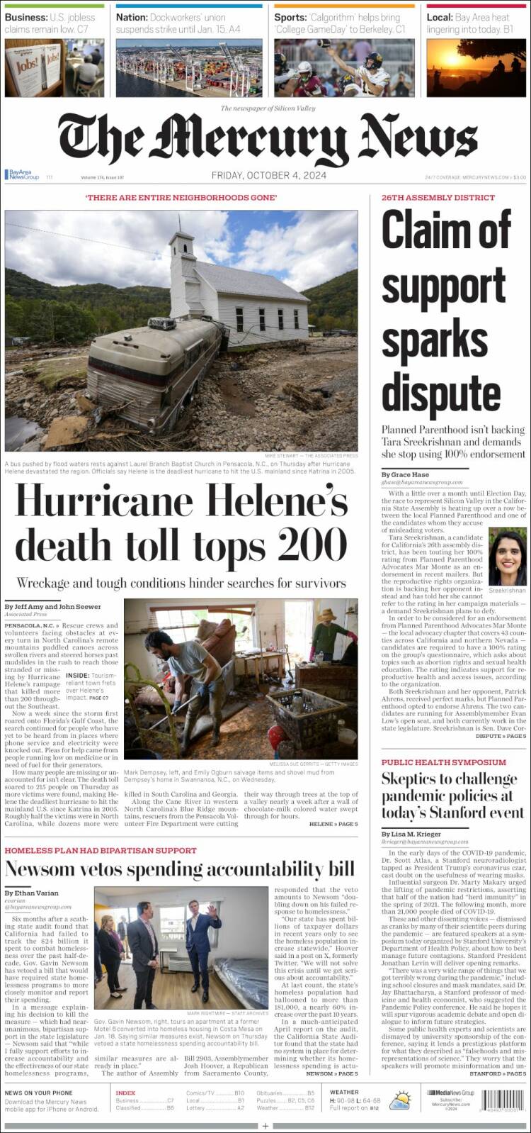 Portada de San Jose Mercury News (USA)