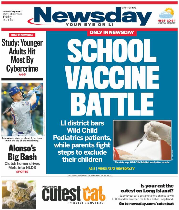 Portada de Newsday (USA)