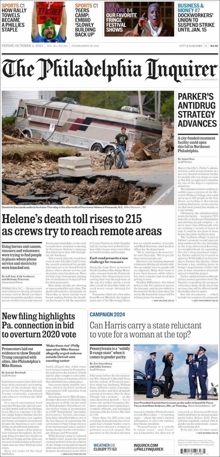 Portada de Philadelphia Inquirer (USA)