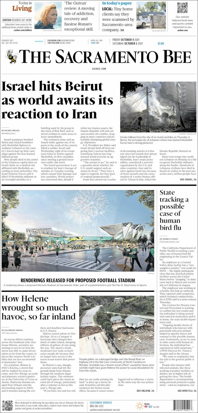 Portada de The Sacramento Bee (USA)
