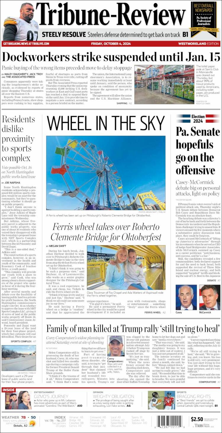 Portada de Tribune-Review (USA)