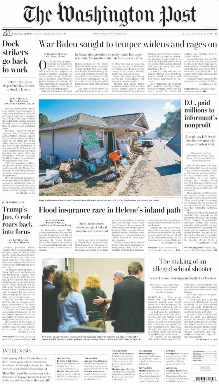Portada de The Washington Post (USA)