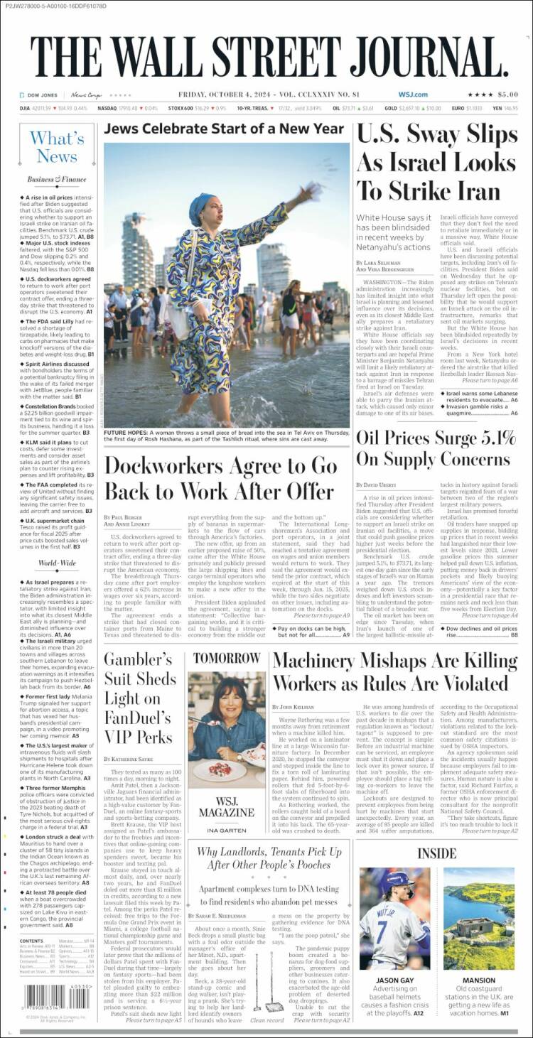 Portada de Wall Street Journal (USA)