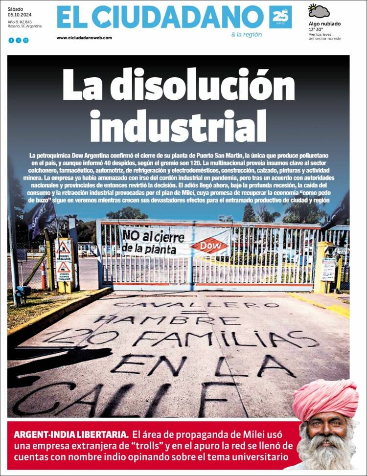 Portada de Diario El Ciudadano (Argentina)