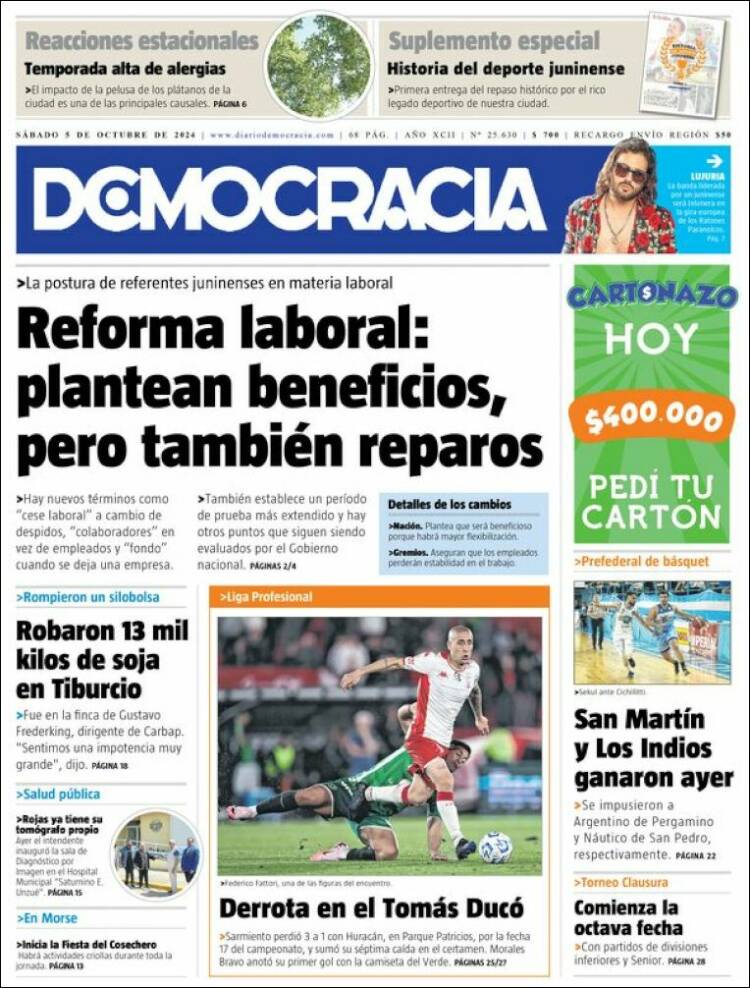 Portada de Diario Democracia (Argentina)